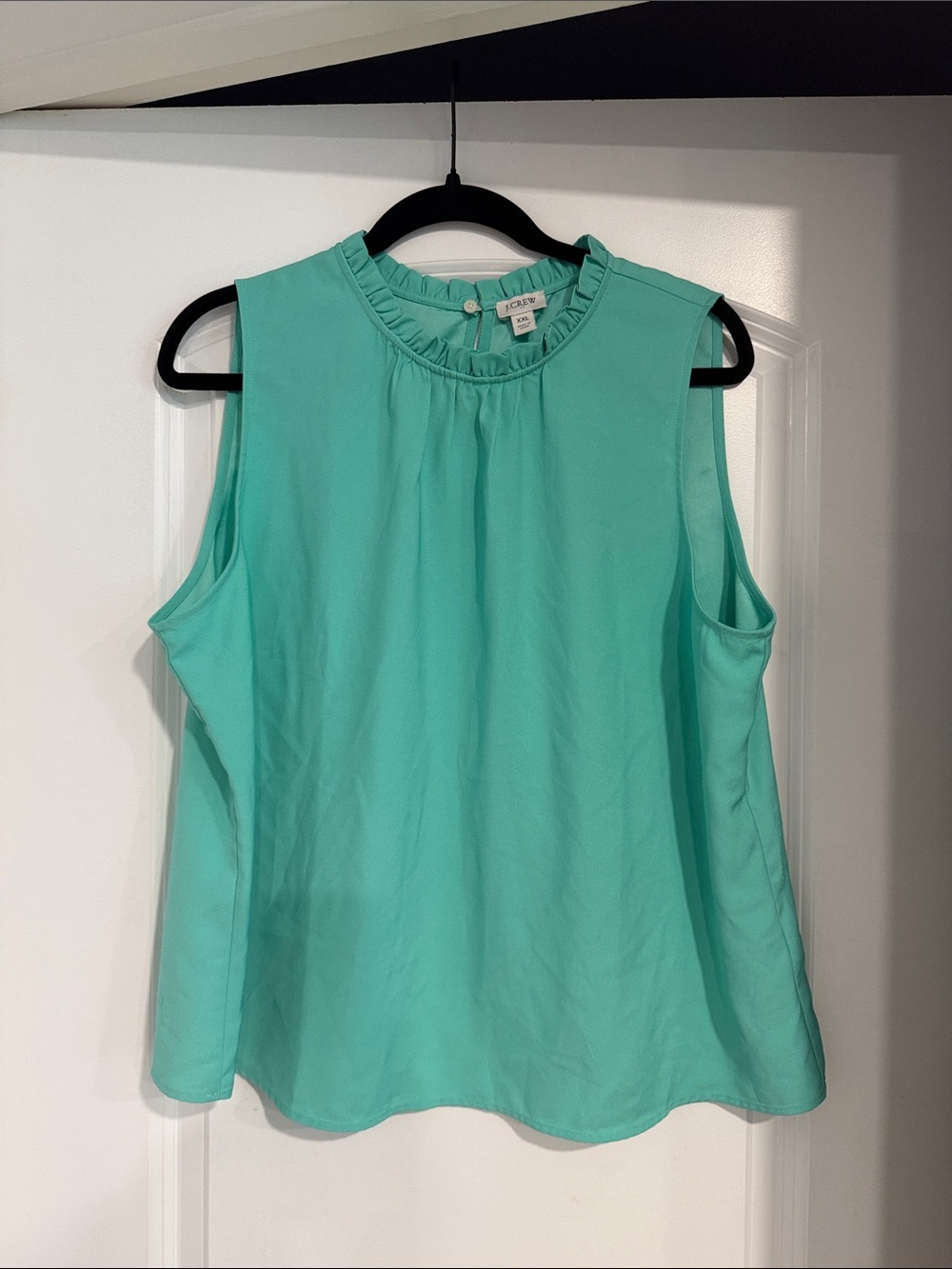 J. Crew Aqua Sleeveless Ruffle-Neck Shell Top Summer vacation party Women’s